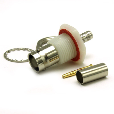 10-258-A3-AH - BNC Insulated Rear Mount Bulkhead Straight Crimp / Crimp Jack 