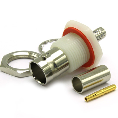 10-258-A3-AI - BNC Insulated Rear Mount Bulkhead Straight Crimp / Crimp Jack 
