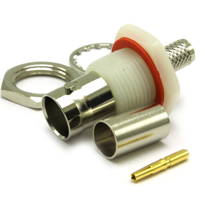 10-258-B36-FB-W - BNC Insulated Rear Mount Bulkhead Straight Crimp / Crimp Jack 