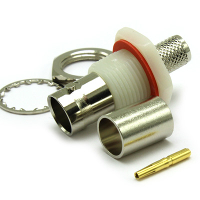 10-258-B36-FC-W - BNC Insulated Rear Mount Bulkhead Straight Crimp / Crimp Jack 