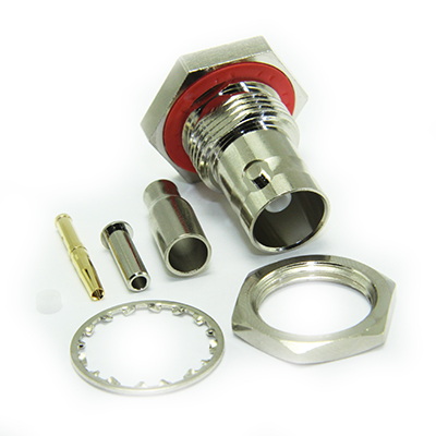 10-282-B0-BG - BNC Rear Mount Bulkhead Straight Crimp / Crimp Jack ( 5 part ) 