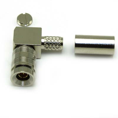 52-104-B6-FA - 1.0/2.3 Right Angle Solder / Crimp Plug True 75 Ohm 