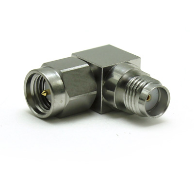 SMA IP68 Stainless Steel Right Angle Plug to Jack Adaptor, - Image 1