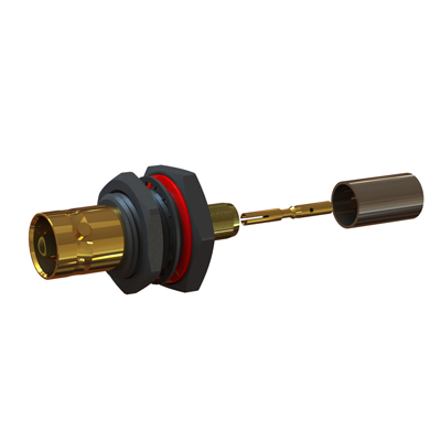 10-258-D126-FA - BNC 12G Insulated Rear Mount Bulkhead Straight Crimp / Crimp Jack 