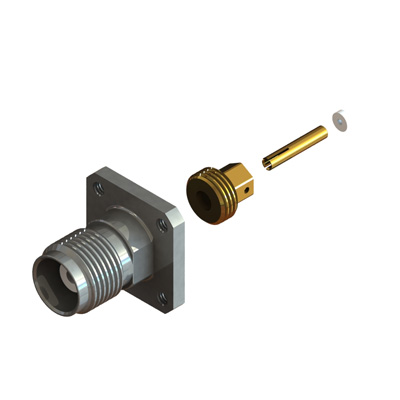 13-384-H3-HB-17.5 - TNC 4 x M2.5 Hole 17.5mm Sq Flange Stainless Steel Solder Jack 