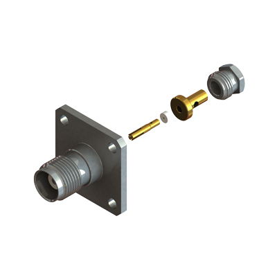 13-384-H3-HA-25.4 - TNC 4 Hole 1" Sq Flange Stainless Steel Solder Jack 