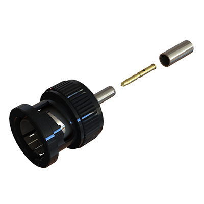 10-005-T36-AB - BNC Straight Crimp/Crimp Plug True 75 Ohm (3GHz) (Black Coupling Cap) 