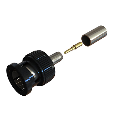 10-005-T36-FC - BNC Straight Crimp / Crimp Plug True 75 Ohm (3GHz) (Black Coupling Cap) 