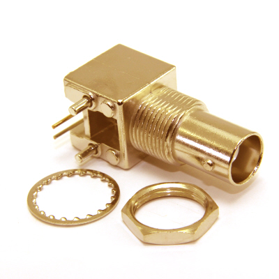 10-468-D5 - BNC Right Angle Bulkhead PCB Jack, 50 Ohm ( Gold Plated ) 