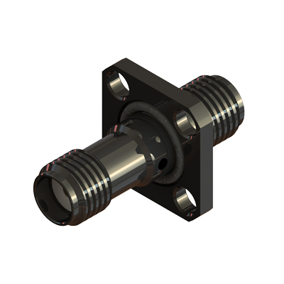 30-506-J3-IP68- SMA IP68 1/2" sq 4 Hole Flange Bulkhead Jack to Jack Adaptor ( Black Plated ) 