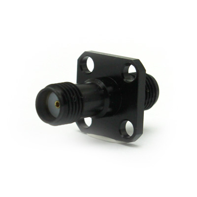 30-506-J3 - SMA 1/2" sq 4 Hole Flange Bulkhead Jack to Jack Adaptor ( Black Plated ) 