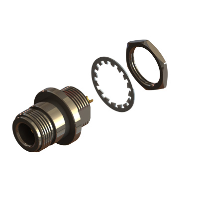 25-355-B3 - N Type, Front Mount  Bulkhead Solder Spill Jack ( 2 flats ) 