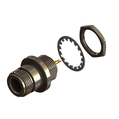 25-350-B6 - N Type,75 Ohm Front Mount  Bulkhead Solder Spill Jack ( 1 flat ) 