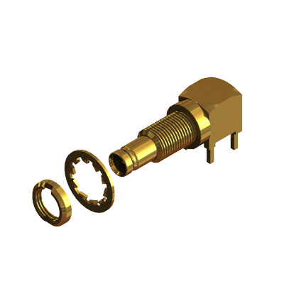 52-468-6-D36 - 1.0/2.3 Right Angle PCB 14mm Long Bulkhead Jack True 75 ohm 