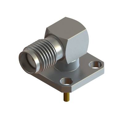 30-373-H3-2.8 - SMA Right Angle 4 Hole Flange 2.8 Ext Dieletric Stainless Steel Jack 