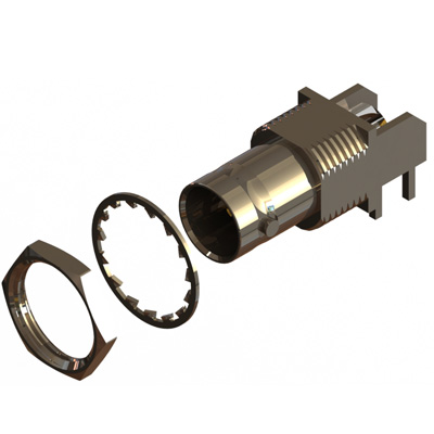 10-470-1-X36 - BNC Right Angle Bulkhead PCB Jack, 75 Ohm with light pipe 