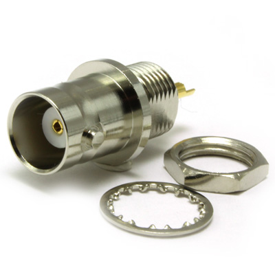 10-355-B3 - BNC Front Mount Bulkhead Jack, 2 Flats Solder Receptacle, 50ohm 